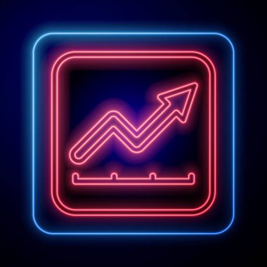 Parlayan neon neon kaynaklı büyüme ikonu siyah arkaplanda izole edildi. Gelirleri arttırıyorum. Vektör