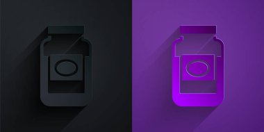 Kağıt kesiği reçel kavanozu simgesi mor arka planda siyah üzerine izole edilmiş. Kağıt sanatı tarzı. Vektör