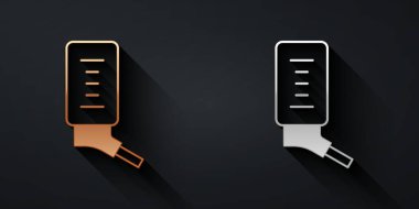 Siyah arka planda izole edilmiş küçük hayvan ikonu için altın ve gümüş rengi otomatik içici. Uzun gölge tarzı. Vektör