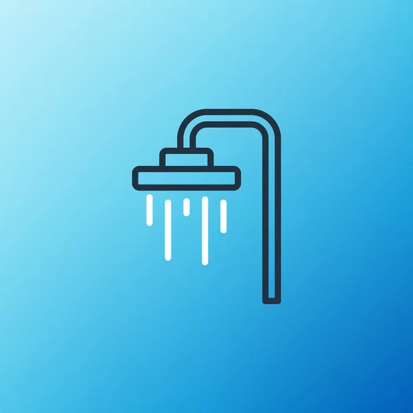 Line Shower head with water drops flowing icon isolated on blue background. Colorful outline concept. Vector — Stock Vector