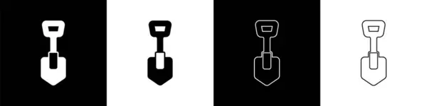 Zestaw ikona łopaty izolowane na czarno-białym tle. Narzędzie ogrodnicze. Narzędzie do ogrodnictwa, rolnictwa, rolnictwa. Wektor — Wektor stockowy