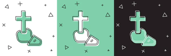 Conjunto cristiano icono de la cruz aislado en blanco y verde, fondo negro. Cruz de iglesia. Vector — Vector de stock