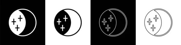 Встановіть піктограму затемнення сонця, ізольовану на чорно-білому тлі. Загальне сонарне затемнення. Векторні — стоковий вектор