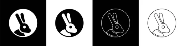 Befria djur grymhet med kanin ikon isolerad på svart och vit bakgrund. Vektor — Stock vektor
