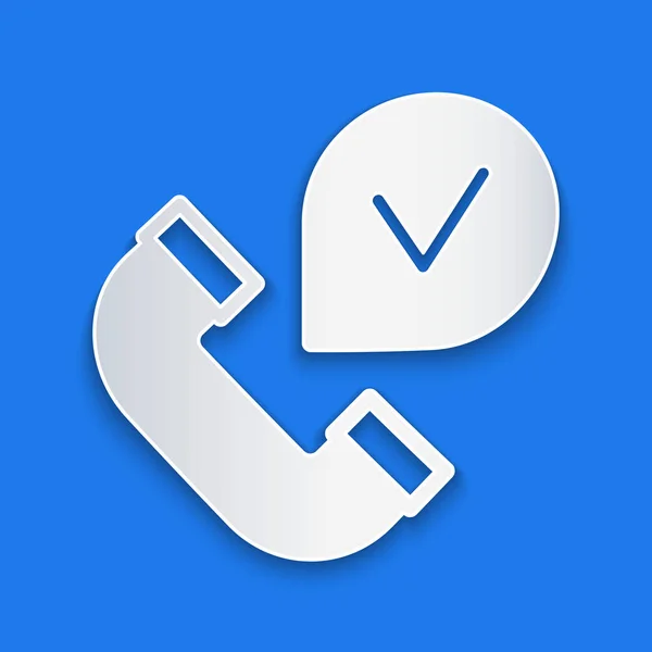 Papier découpé Téléphone combiné icône isolé sur fond bleu. Signe téléphonique. Style art du papier. Vecteur — Image vectorielle