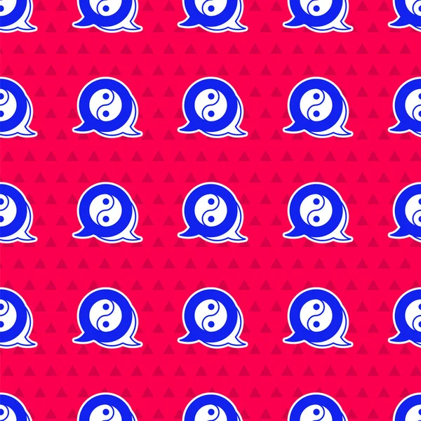 Mavi Yin Yang harmoni ve denge sembolü kırmızı arkaplanda izole edilmiş pürüzsüz desen. Vektör