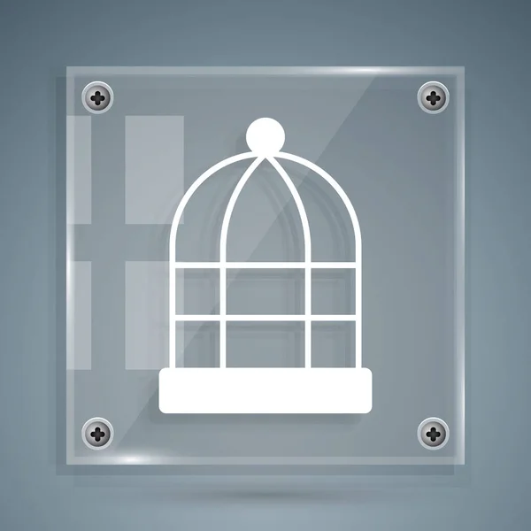 White Cage for birds icon isolated on grey background. Square glass panels. Vector — Archivo Imágenes Vectoriales