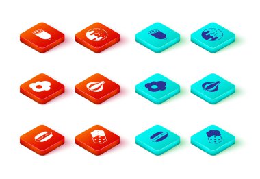 Hotdog, bisküvi, omlet, sarımsak, çörek ve salam ikonu. Vektör