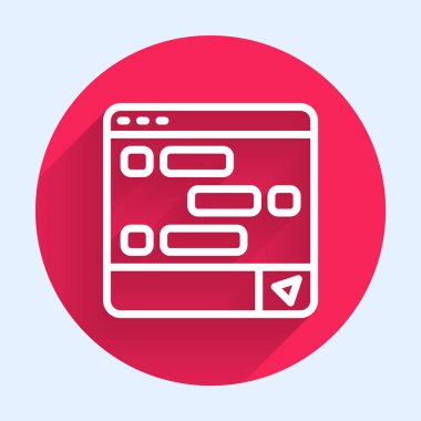 Dizüstü bilgisayardaki yeni sohbet mesajları bildirimi uzun gölgeli izole edildi. Smartphone sohbet mesajları konuşma baloncukları. Kırmızı daire düğmesi. Vektör