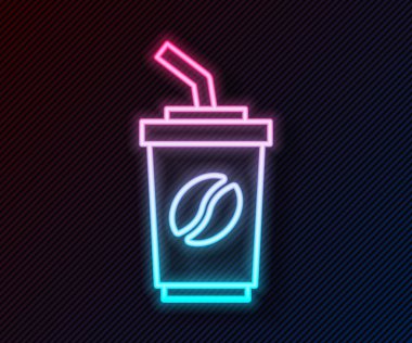 Siyah arka planda izole edilmiş parlak neon hattı kahve fincanı. Vektör