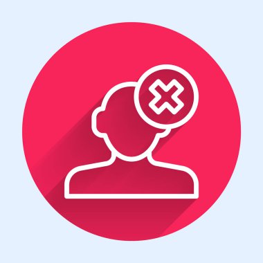 Psikoloji ikonundaki soruna beyaz çizgi çözümü uzun gölgeli arka planda izole edilmiş. Akıl sağlığı terapisi. Kırmızı daire düğmesi. Vektör