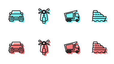 Hat teslimat kamyonu, Car, Scooter ve Cruise gemi ikonu. Vektör