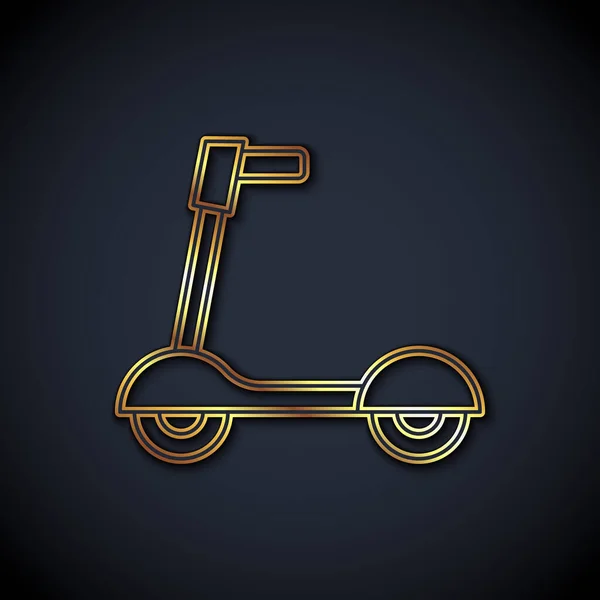 Arany vonal Roller robogó gyerekeknek ikon elszigetelt fekete háttérrel. Rúgás robogó vagy egyensúly kerékpár. Vektor — Stock Vector