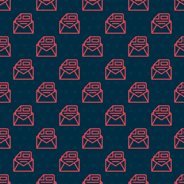 Línea roja Icono de correo electrónico y correo electrónico aislado patrón sin costura sobre fondo negro. Envolvente símbolo e-mail. Señal de correo electrónico. Vector — Vector de stock