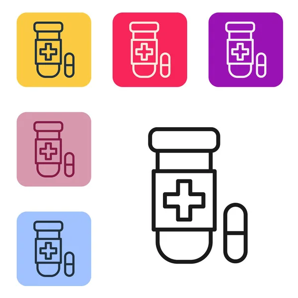 Black line Antidote icon isolated on white background. Set icons in color square buttons. Vector — Vettoriale Stock