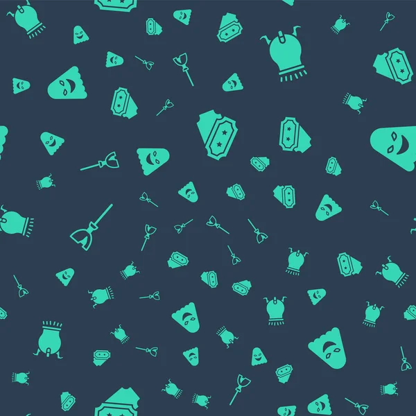 Bilet, cadı kazanı, cadı süpürgesi ve Ghost 'u kusursuz bir düzene sokun. Vektör