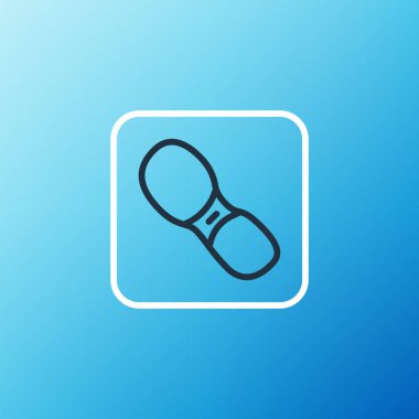 Çizgi insan ayak izleri mavi arka planda izole edilmiş ayakkabı ikonu. Ayakkabı tabanı. Renkli taslak konsepti. Vektör