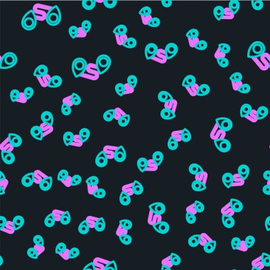 Line Route konum simgesi siyah arkaplanda izole edilmiş pürüzsüz desen. Harita işaretçisi işareti. Yol ya da yol kavramı. GPS navigatörü. Vektör