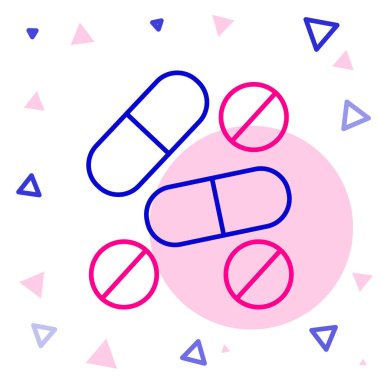 Beyaz arka planda izole edilmiş çizgi ilacı veya tablet ikonu. Kapsül hapı ve uyuşturucu işareti. Eczane tasarımı. Renkli taslak konsepti. Vektör