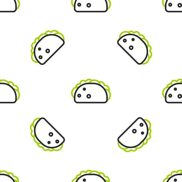 Line Taco Tortilla Icon Isolated Seamless Pattern White Background Traditional — Vetor de Stock