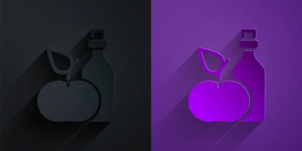 Paper Cut Apple Cider Vinegar Bottle Icon Isolated Black Purple — Image vectorielle