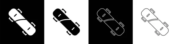 Установите Значок Skatcard Черно Белом Фоне Экстремальный Спорт Спортивное Оборудование — стоковый вектор