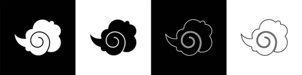 Set Magic Fog Smoke Icon Isolated Black White Background Vector — Vettoriale Stock