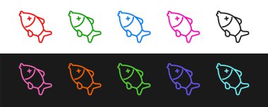 Ölü balık simgesi siyah beyaz arkaplanda izole edildi. Vektör.