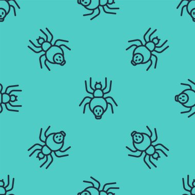 Siyah çizgi zehirli örümcek ikonu yeşil arka planda izole edilmiş pürüzsüz desen. Mutlu Cadılar Bayramı Partisi. Vektör