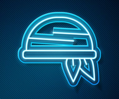 Parlayan neon hattı Bandana simgesi mavi arkaplanda izole edildi. Vektör