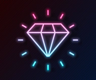 Parlayan neon çizgisi simgesi siyah arkaplanda izole edildi. Mücevher sembolü. Mücevher taşı. Vektör