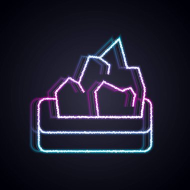 Parlayan neon hattı Ore maden ikonu siyah arka planda izole edildi. Vektör