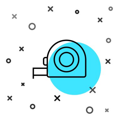 Siyah çizgi rulet inşaat ikonu beyaz arka planda izole edildi. Mezura ölçüm sembolü. Rastgele dinamik şekiller. Vektör