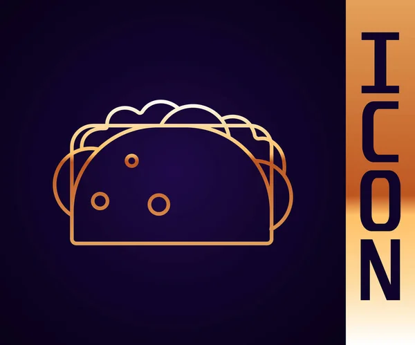 Goldlinie Taco Mit Tortilla Symbol Isoliert Auf Schwarzem Hintergrund Traditionelles — Stockvektor