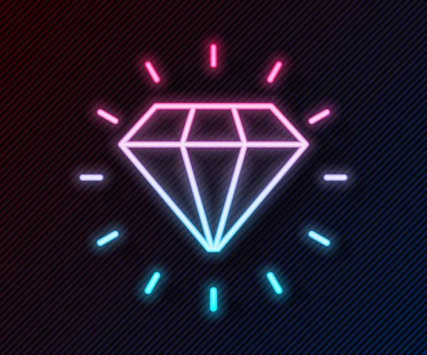 Linea Neon Luminosa Icona Diamante Isolata Sfondo Nero Simbolo Gioielli — Vettoriale Stock