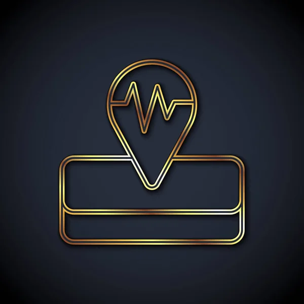 Gold Line Earthquake Icon Isolated Black Background Vector — ストックベクタ