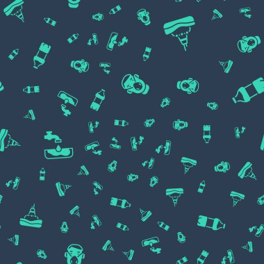 Face 'i koruyucu maskeye sokun, denizde yüzen şamandıra, su problemi ve bir şişe suyu sorunsuz bir şekilde yerleştirin. Vektör