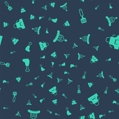 Çatala sosis, Spatula, tavuk budu ve mutfak önlüğü koyun. Vektör