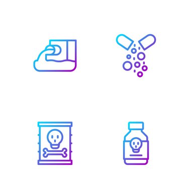 Zehirli hap, varilde radyoaktif atık, atık su ve... Renk simgeleri. Vektör