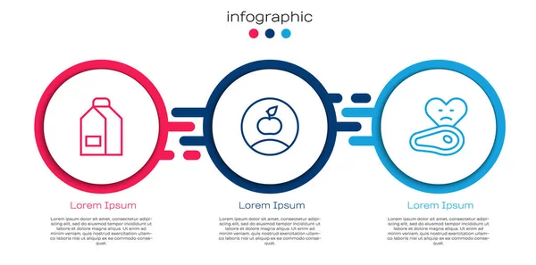 Set Line Papierverpackung Für Milch Apfel Und Steakfleisch Geschäftsinfografische Vorlage — Stockvektor