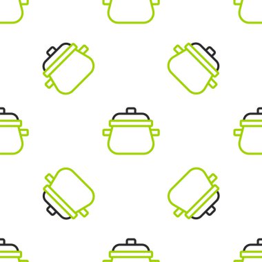 Hat pişirme ikonu beyaz arkaplanda izole edilmiş kusursuz desen. Haşlama ya da güveç besin sembolü. Vektör