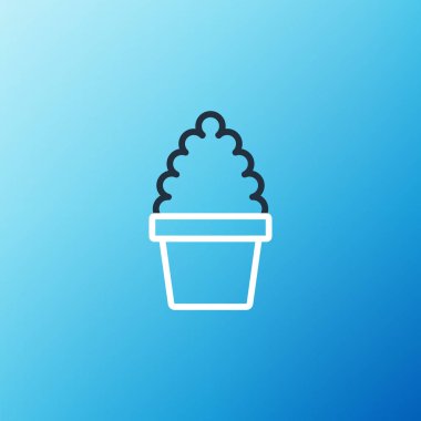 Kaktüs kaktüs kaktüsleri mavi arka planda izole edilmiş. Tencerede yetişen bir bitki. Saksı bitkisi işareti. Renkli taslak konsepti. Vektör