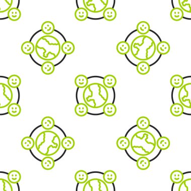 Line International toplum simgesi beyaz arka planda izole edilmiş kusursuz desen. Dünya çapında bir topluluk. Kültürler arası iletişim. Dünya çapında arkadaş edinmek. Vektör