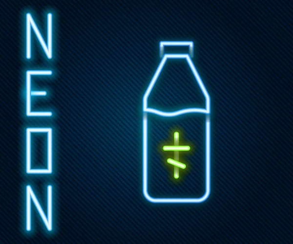 Glödande neon line heliga vatten flaska ikon isolerad på svart bakgrund. Glasflaska med magisk vätska. Färgstarkt skisskoncept. Vektor — Stock vektor