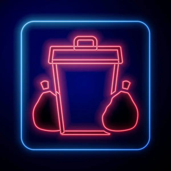 Glowing neon Trash can icon isolated on black background. Garbage bin sign. Recycle basket icon. Office trash icon. Vector — Stock Vector