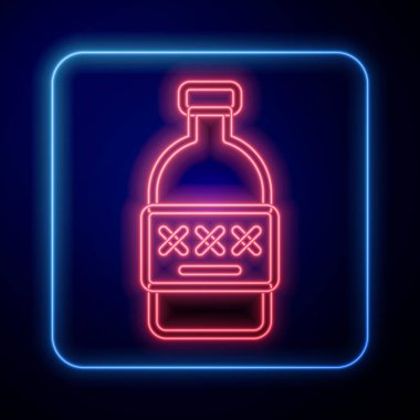 Parlayan neon zehirlenmiş alkol ikonu siyah arka planda izole edilmiş. Vektör