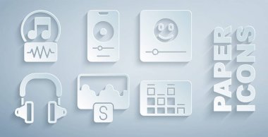 Müzik dalga dengeleyiciyi, çalgıcıyı, kulaklığı ve notayı ayarla, ton simgesi. Vektör