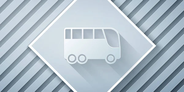 Paper cut Bus icon isolated on grey background. Transportation concept. Bus tour transport. Tourism or public vehicle symbol. Paper art style. Vector
