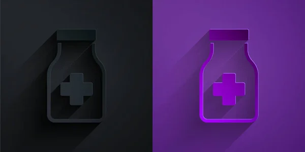 Paper cut Sedative pills icon isolated on black on purple background. Paper art style. Vector — Vector de stock