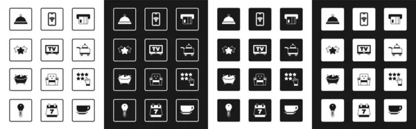 Set Credit card, Smart Tv, Stars rating, Covered with tray of food, Mobile wi-fi wireless, and Bathtub icon. Vector — 스톡 벡터